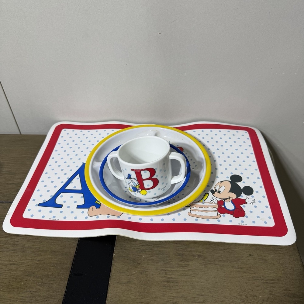 Vintage Disney Babies ABC Feeding Set Mickey Minnie Donald Selandia 4 Pc